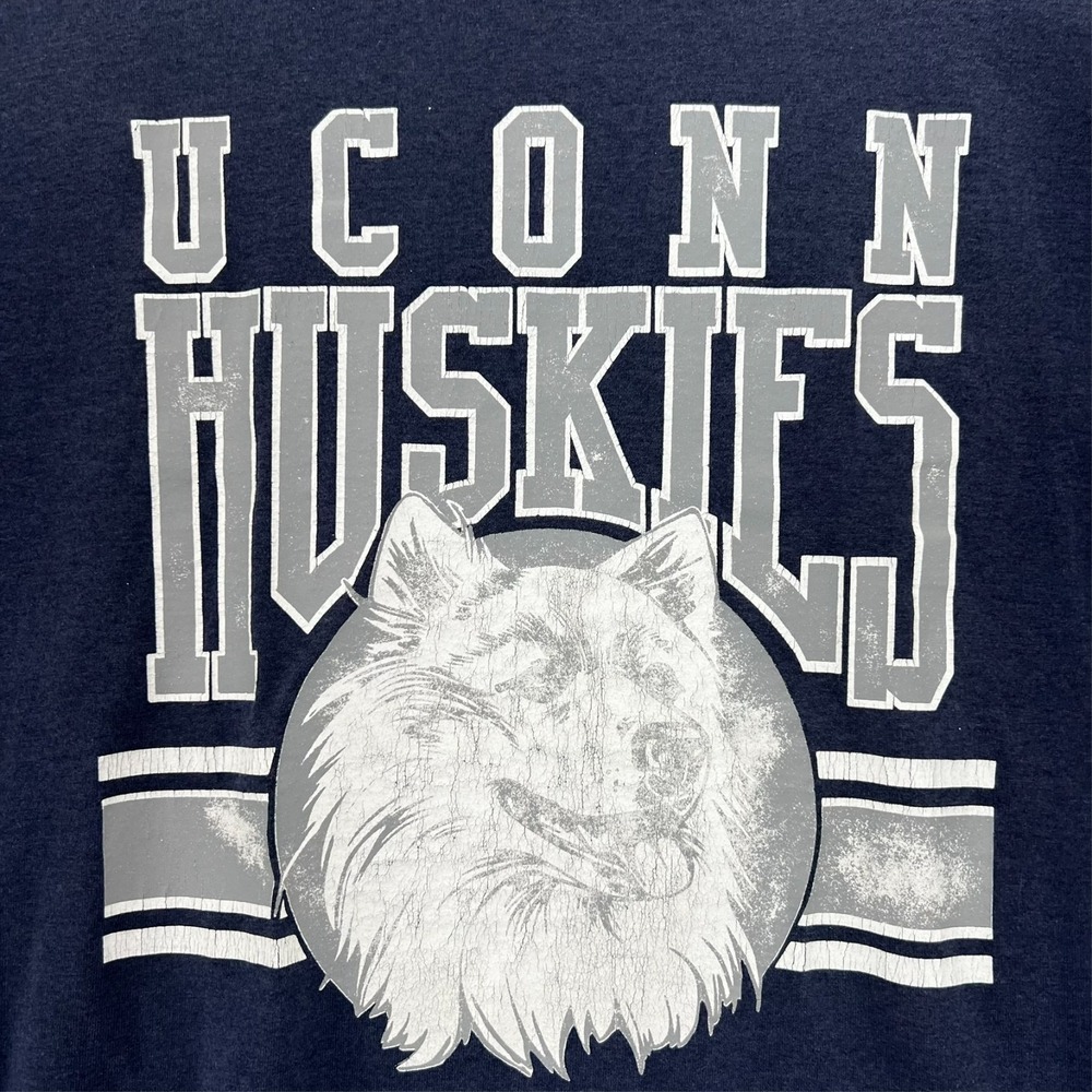 VTG 90s UCONN Huskies T Shirt Navy Women L Signal‎ Sport Logo Single Stitch READ